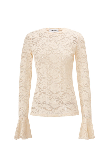 Woven Polyester Long Sleeve Tops Elegant Lace Panel