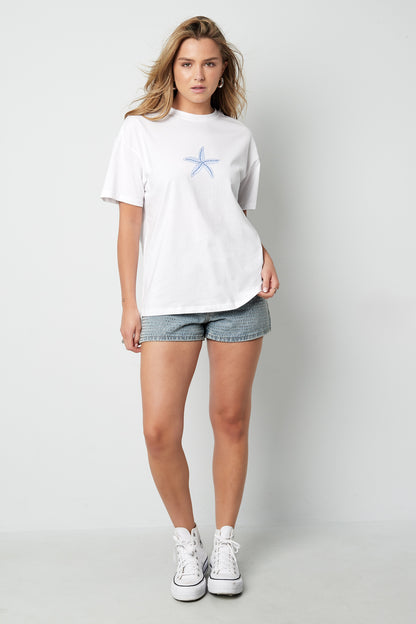 Cotton Women's T-shirt Casual Embroidered Starfish