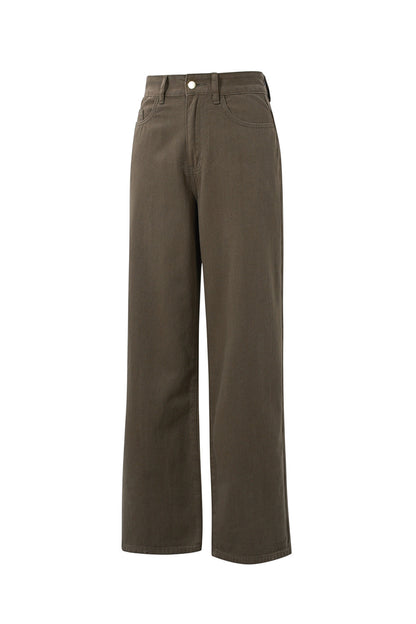 Woven Cotton Women's Straight Leg Pants Casual Solid Color
