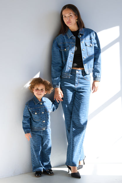 Cotton Denim Pants Casual Zebra Stripes