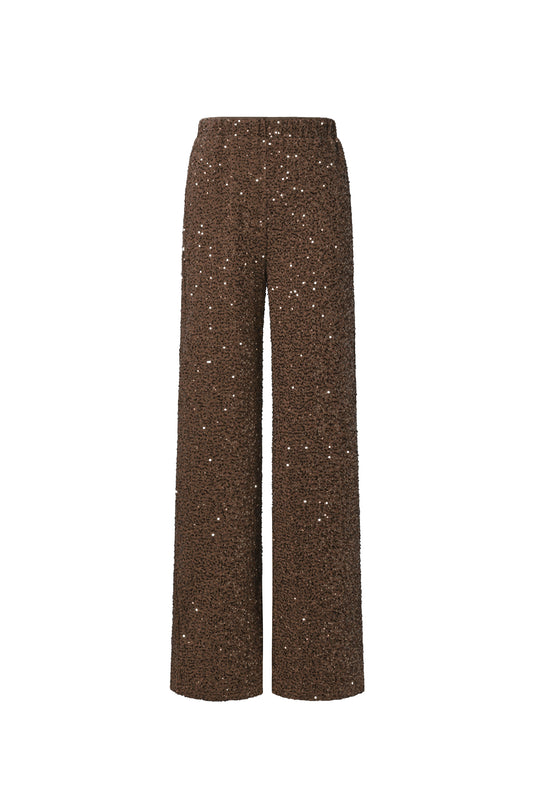 Woven Polyester Fiber Women's Straight Pants Elegant Sequins