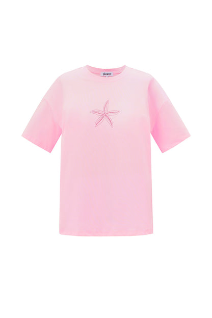 Cotton Women's T-shirt Casual Embroidered Starfish