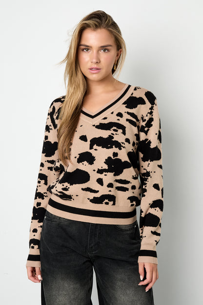 Knitted (including crochet and woolen fabrics) Leopard Print Women's V-Neck Sweater Fall/Winter Casual