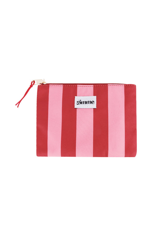 Flat toiletry bag thick stripe - Pink red