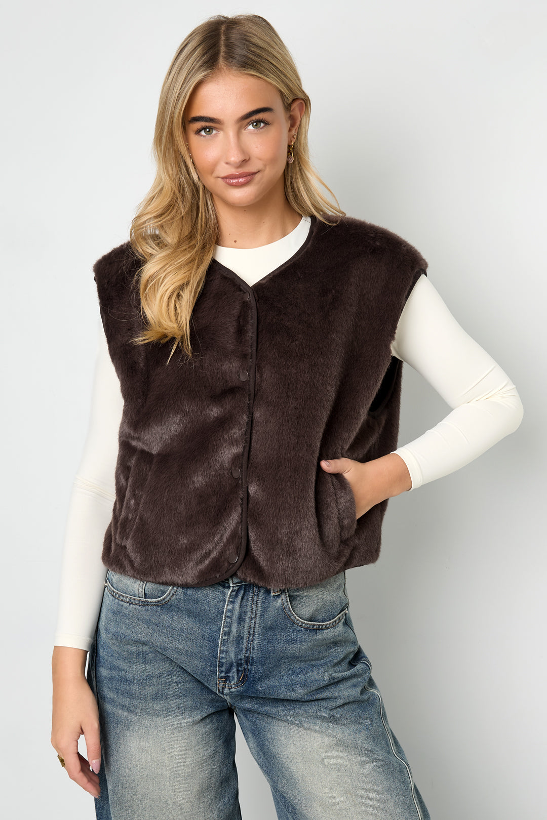 Woven Polyester Fiber Women's Vest Casual Fall/Winter Solid Color