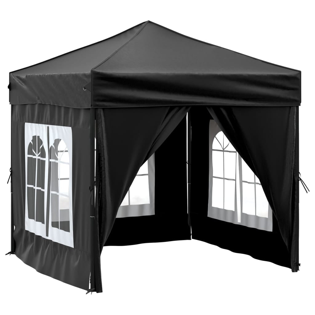 Partytent inklapbaar met zijwanden 2x2 m zwart