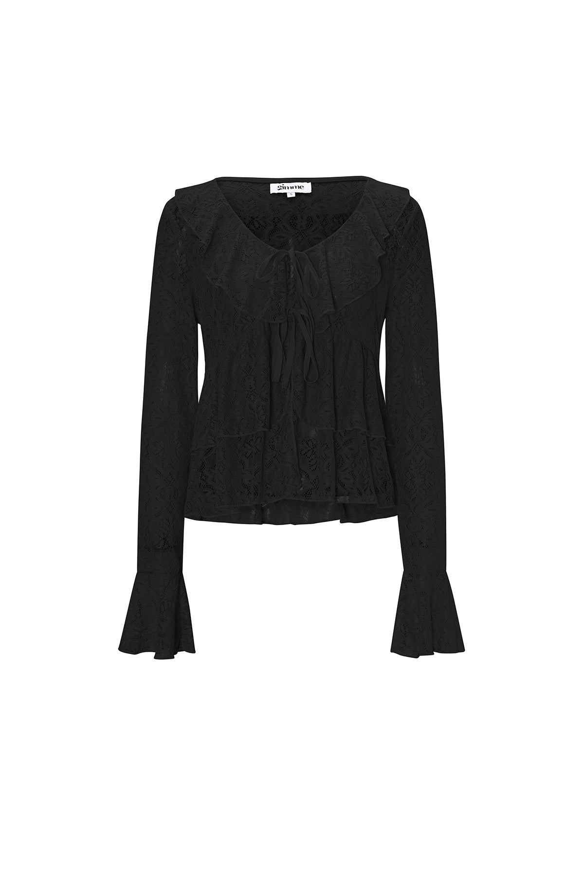 Woven Lace Women's Long Sleeve Top Elegant Ruffle Detail