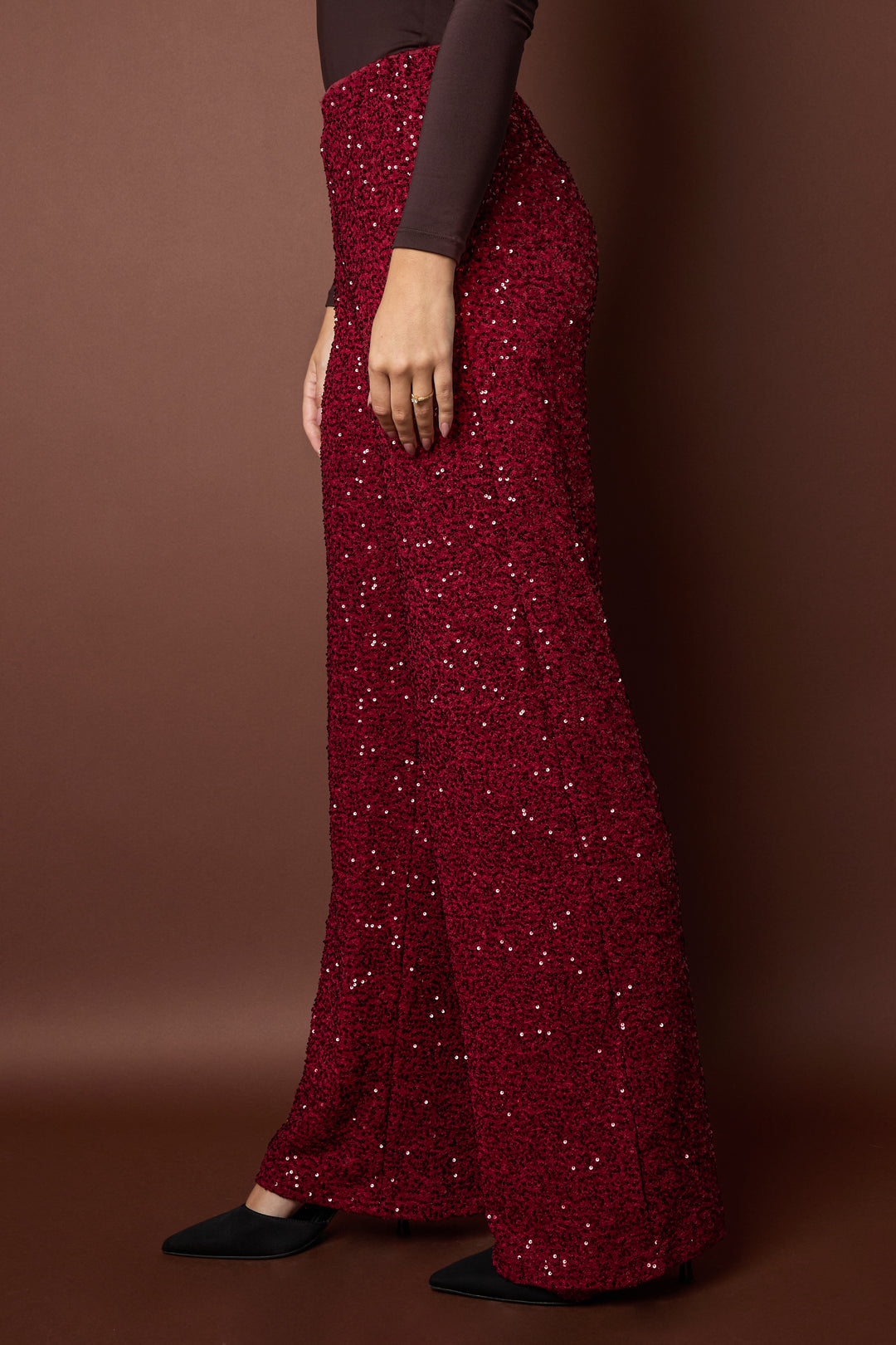 Woven Polyester Fiber Women's Straight Pants Elegant Sequins