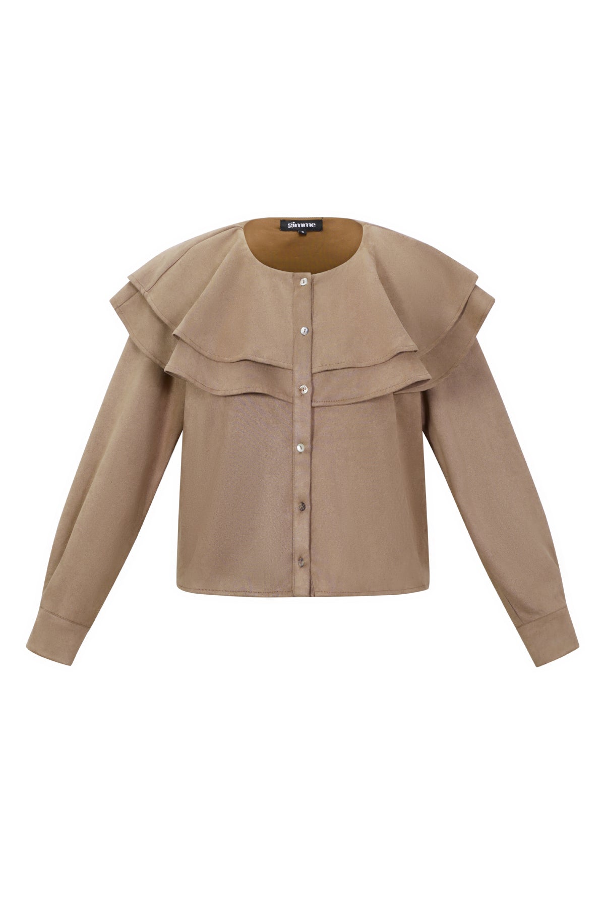 Woven Polyester Fiber Women's Blouse Elegant Ruffle Trim