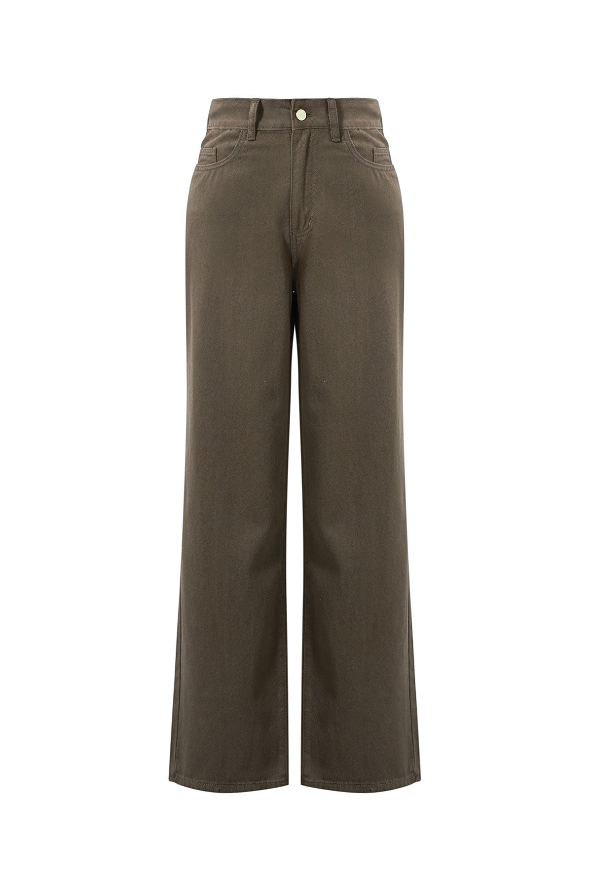 Woven Cotton Women's Straight Leg Pants Casual Solid Color