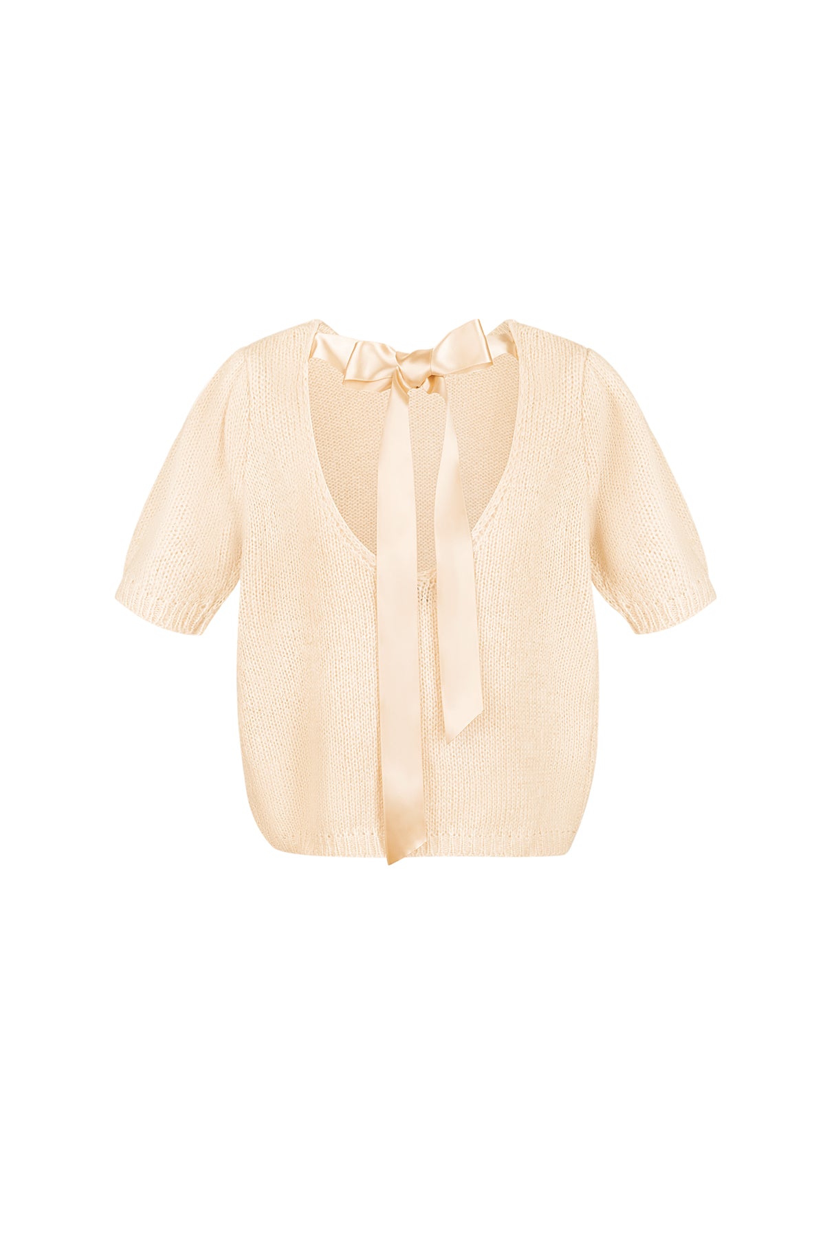 Nylon Women's Short Sleeve Top Knitted Back Tie Design