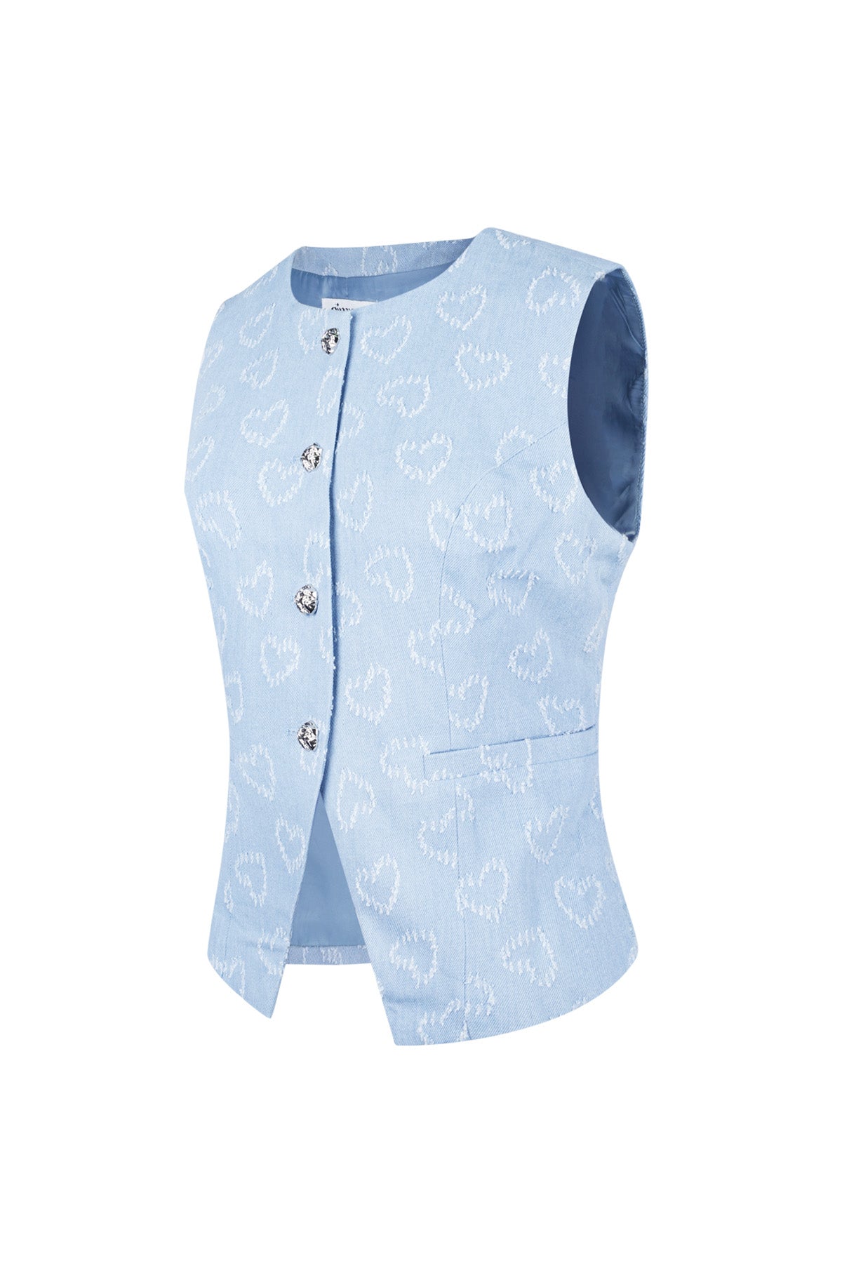 Cotton Women's Sleeveless Top Heart Pattern Button Front