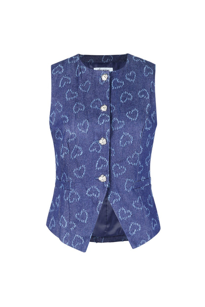 Cotton Women's Sleeveless Top Heart Pattern Button Front