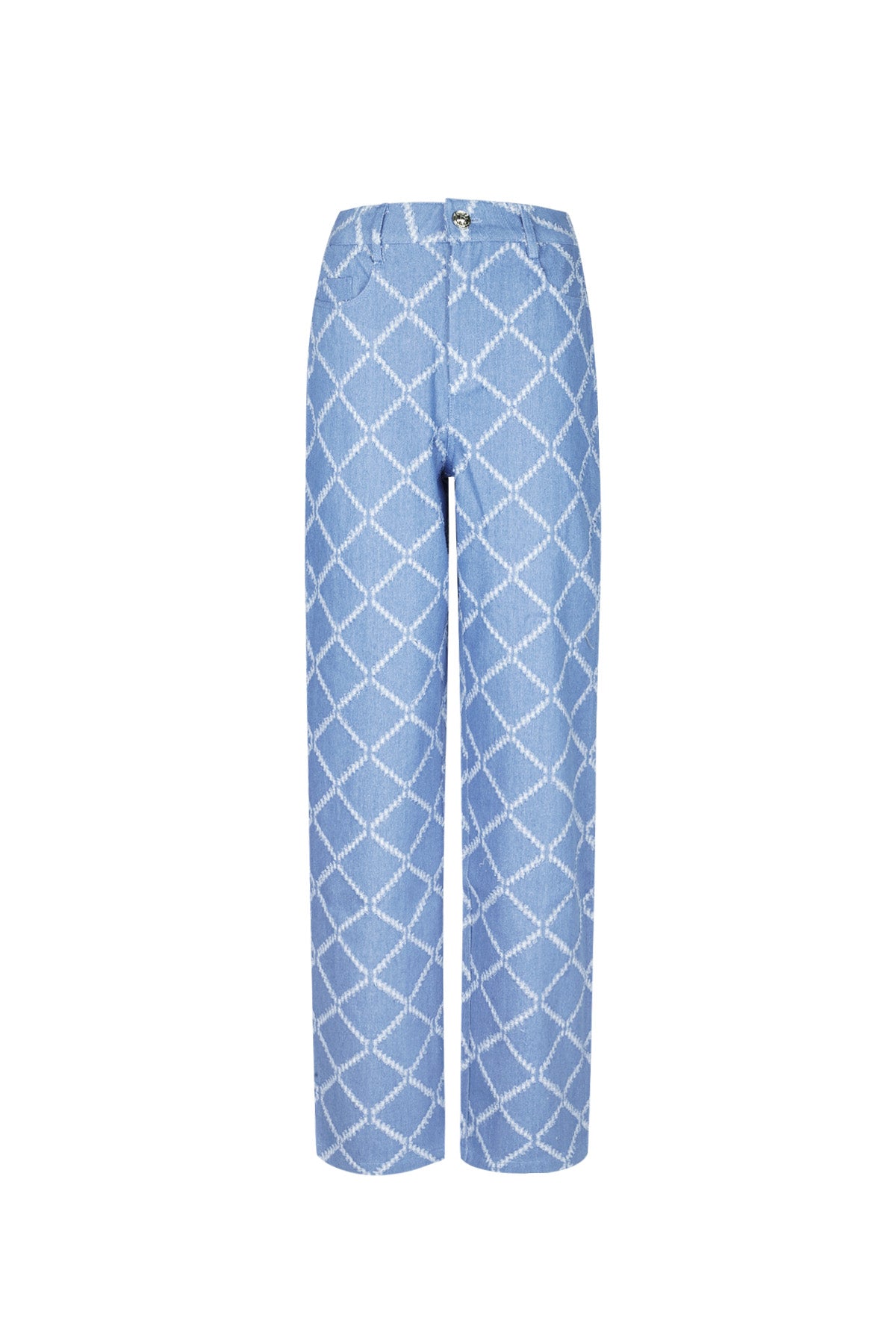 Cotton Woven Women's Straight Leg Pants Plaid Casual