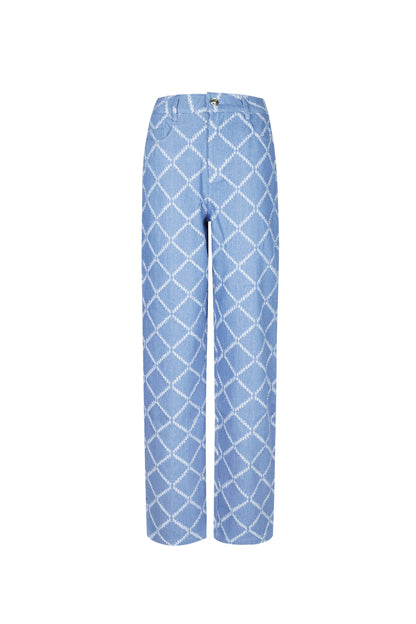 Cotton Woven Women's Straight Leg Pants Plaid Casual