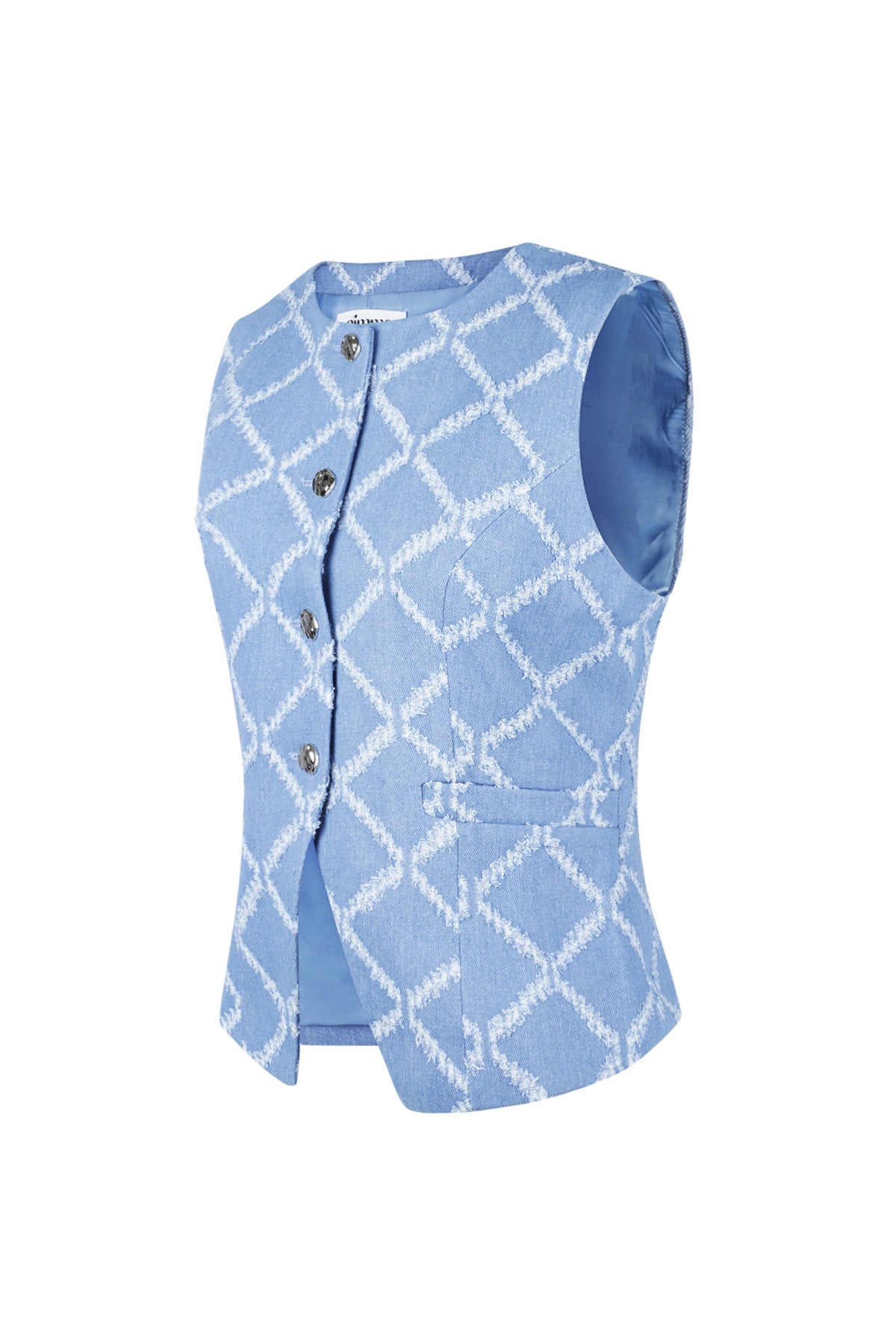 Cotton Women's Sleeveless Top Buttoned Geometric Pattern