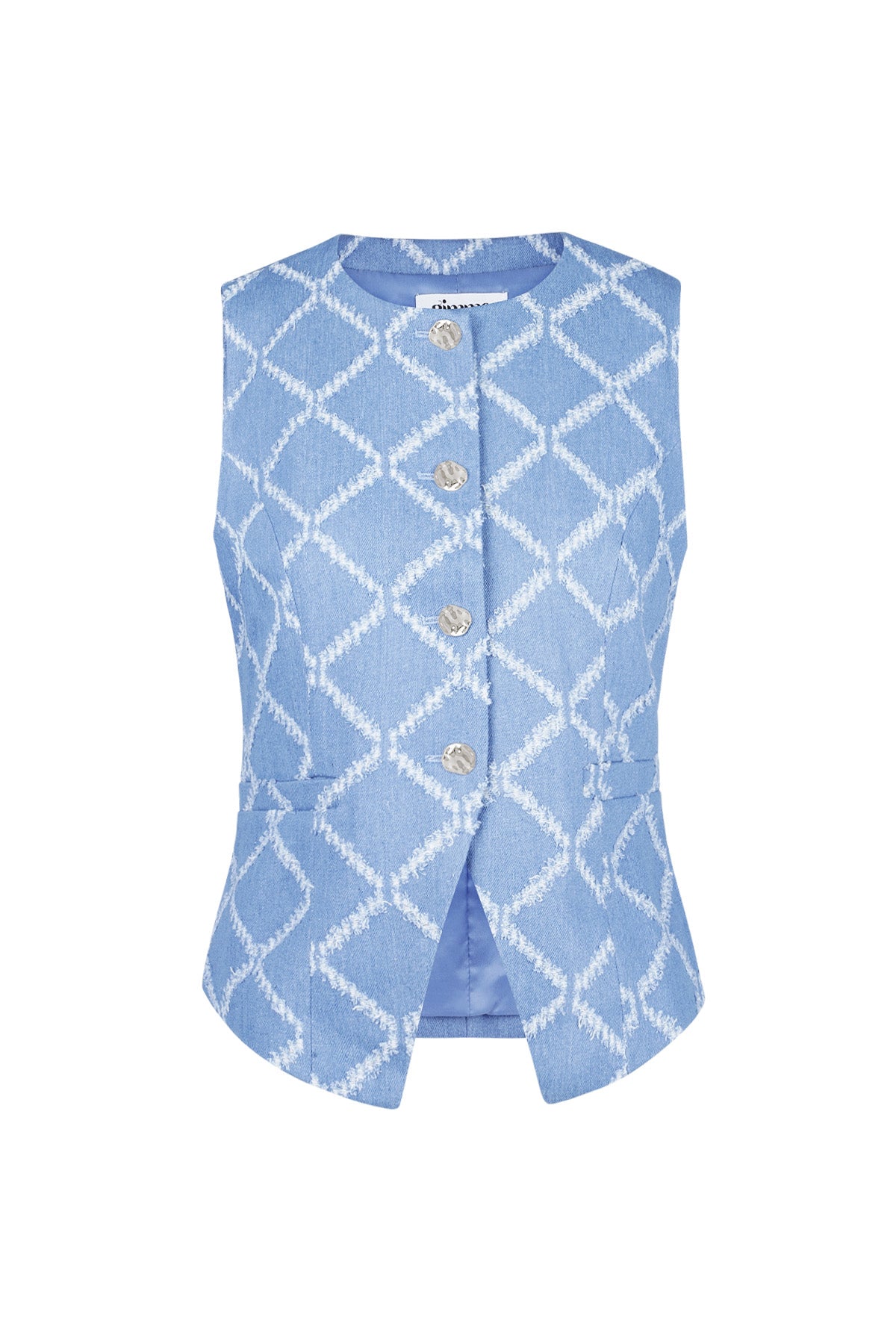 Cotton Women's Sleeveless Top Buttoned Geometric Pattern