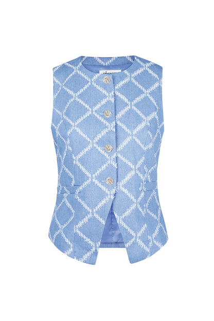 Cotton Women's Sleeveless Top Buttoned Geometric Pattern