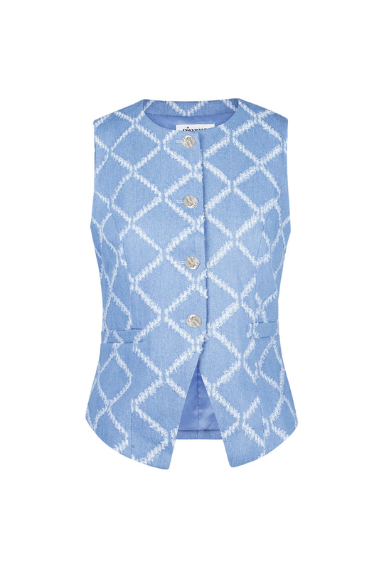 Cotton Women's Sleeveless Top Buttoned Geometric Pattern