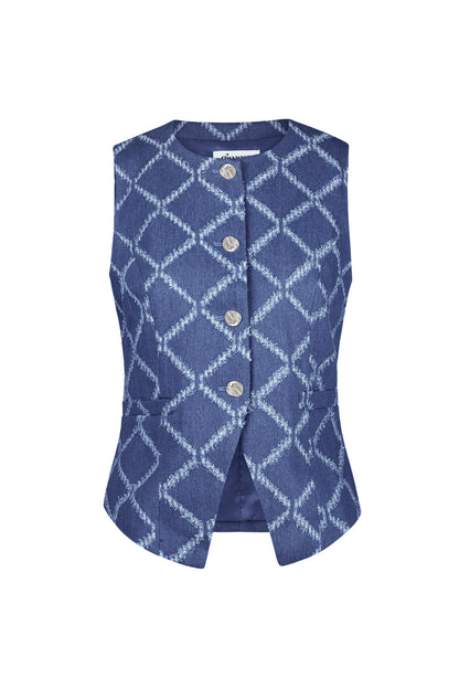 Cotton Women's Sleeveless Top Buttoned Geometric Pattern
