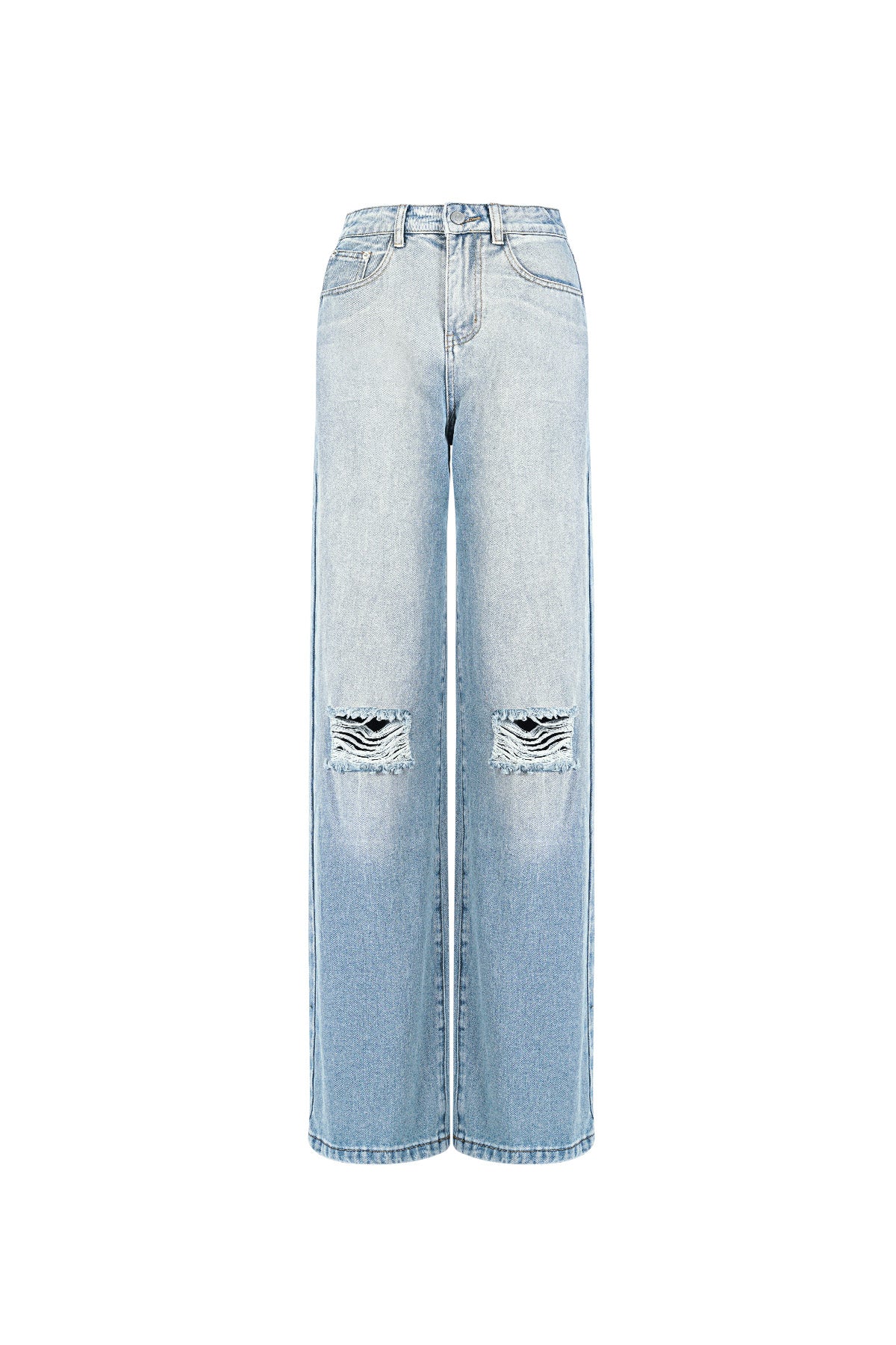 Cotton Woven Women's Straight Leg Jeans Ripped