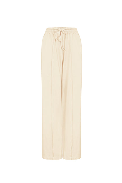 Cotton Women's Wide Leg Pants Comfortable Drawstring Waist