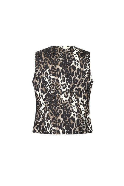 Cotton Women's Sleeveless Top Leopard Print Button Front