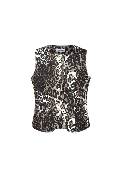 Cotton Women's Sleeveless Top Leopard Print Button Front