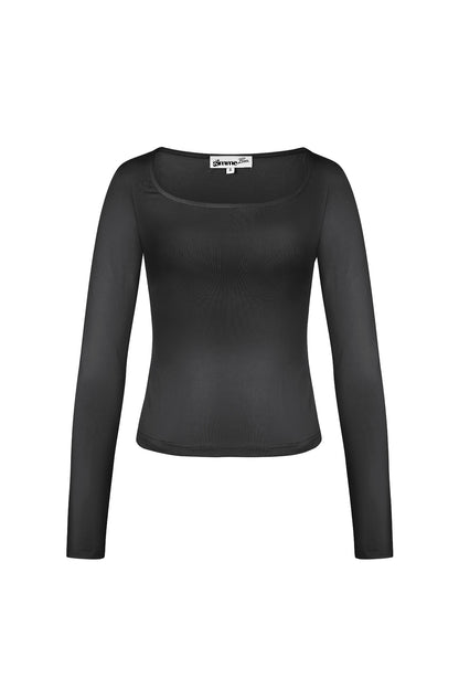 Polyester Women's Long Sleeve Crop Top Square Neckline Bodycon Fit