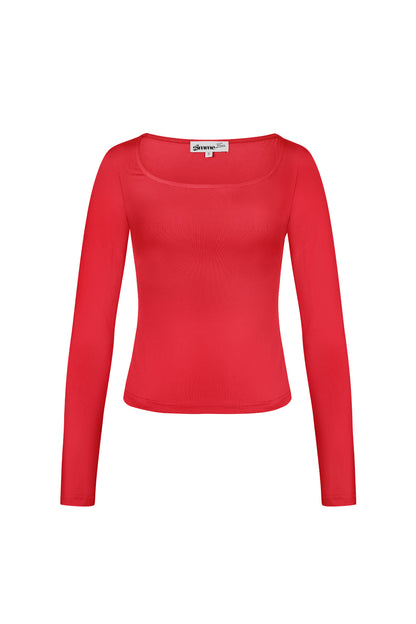 Polyester Women's Long Sleeve Crop Top Square Neckline Bodycon Fit