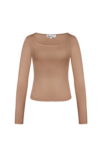 Polyester Women's Long Sleeve Crop Top Square Neckline Bodycon Fit