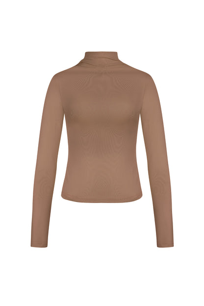 Polyester Women's Long Sleeve Top Ribbed Turtleneck