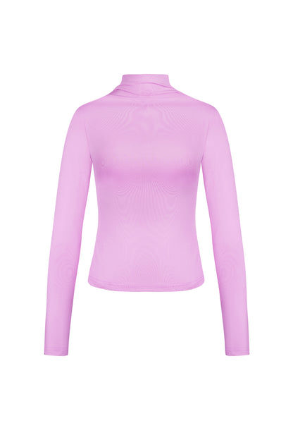 Polyester Women's Long Sleeve Top Ribbed Turtleneck
