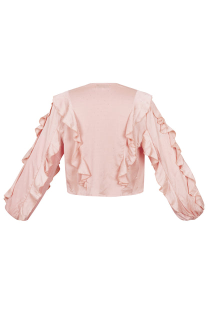 Polyester Women's Long Sleeve Top Ruffled Front Tie