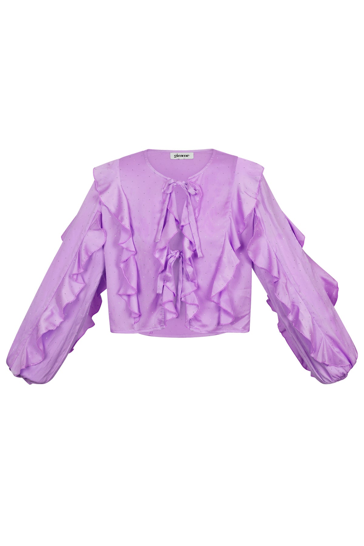 Polyester Women's Long Sleeve Top Ruffled Front Tie