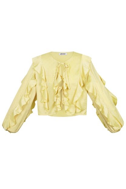 Polyester Women's Long Sleeve Top Ruffled Front Tie