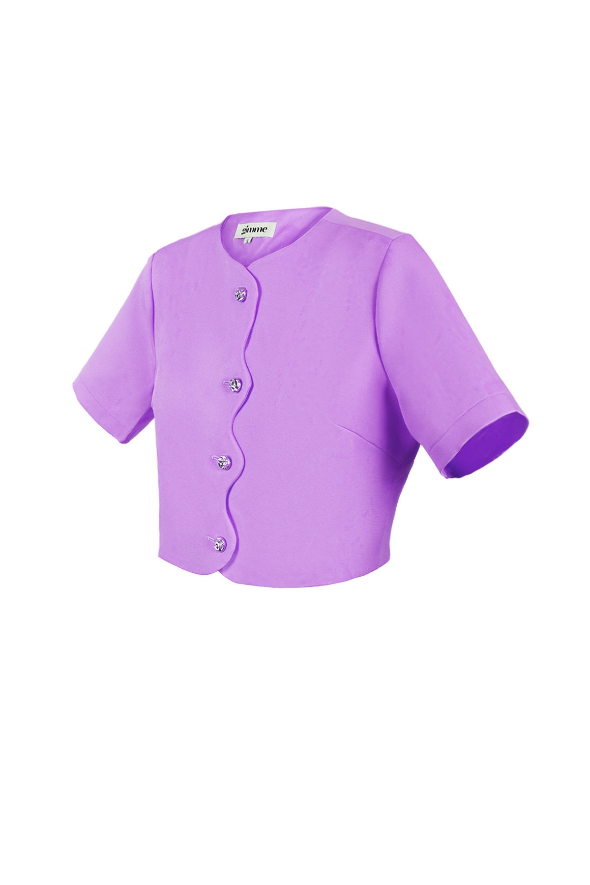 Polyester Women's Short Sleeve Top Cropped Style Buttoned Front