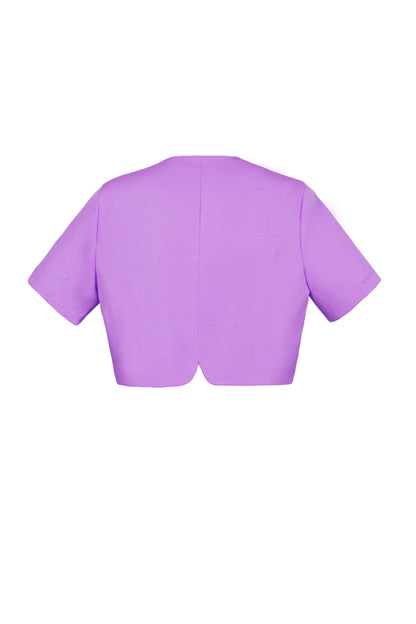 Polyester Women's Short Sleeve Top Cropped Style Buttoned Front