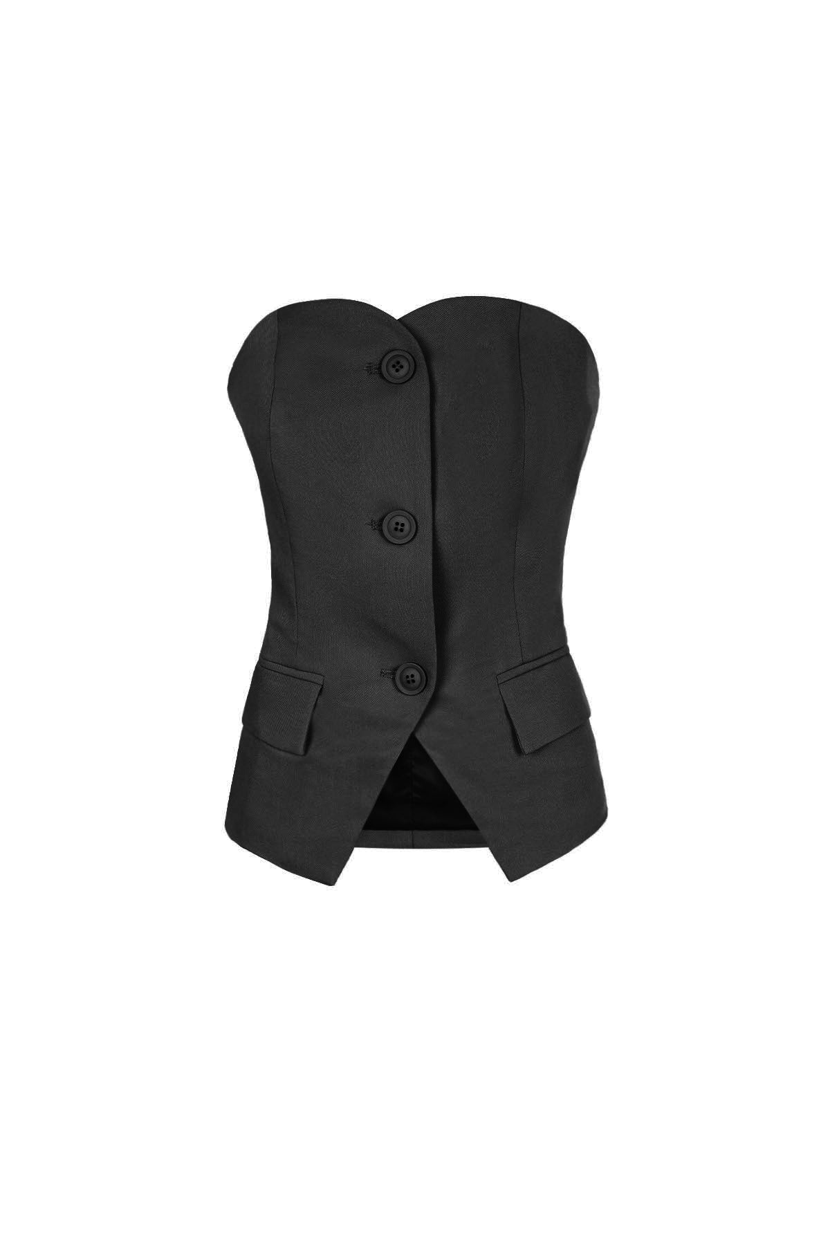 Polyester Women's Sleeveless Top Structured Buttoned Design