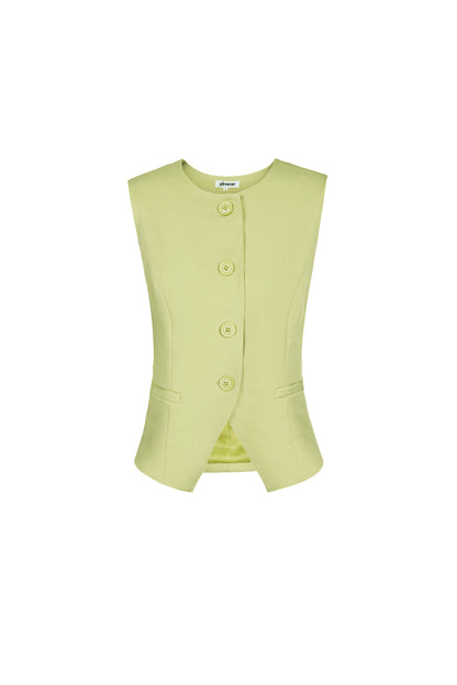 Polyester Women's Sleeveless Top Structured Button-Down Design