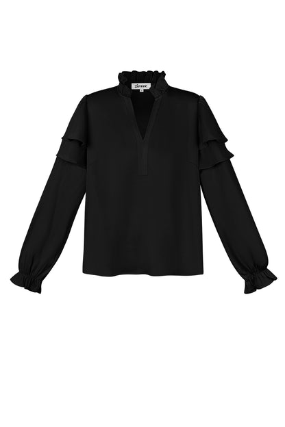 Polyester Women's Long Sleeve Top Ruffled V-Neck