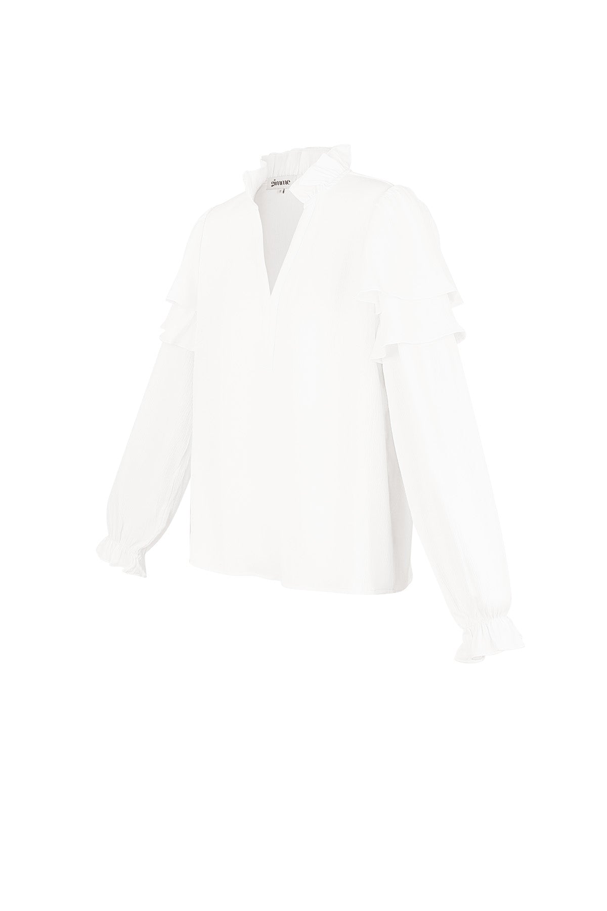 Polyester Women's Long Sleeve Top Ruffled V-Neck