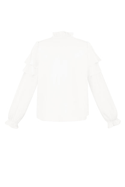 Polyester Women's Long Sleeve Top Ruffled V-Neck