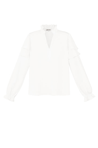 Polyester Women's Long Sleeve Top Ruffled V-Neck