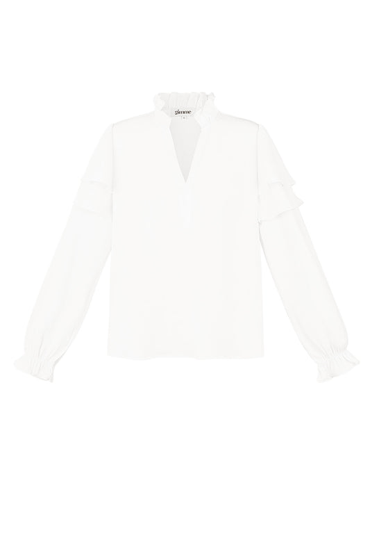 Polyester Women's Long Sleeve Top Ruffled V-Neck