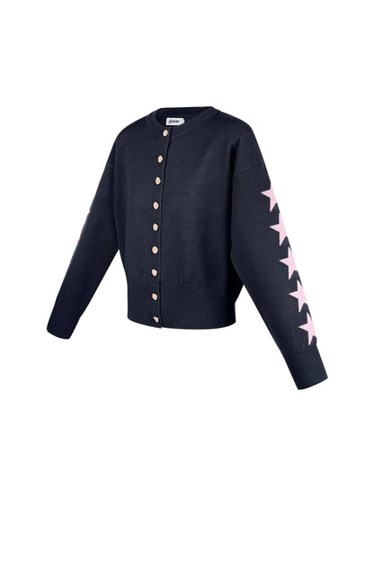 Viscose Knit Cardigan Women's Cropped Style Star Pattern