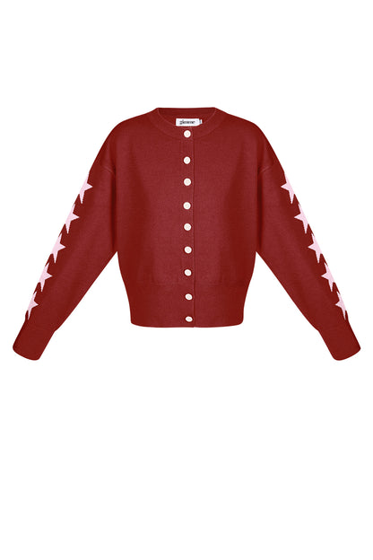 Viscose Knit Cardigan Women's Cropped Style Star Pattern