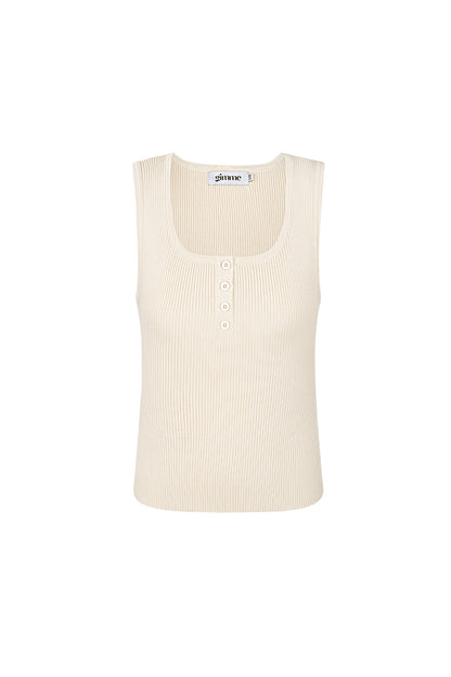 Viscose Women's Sleeveless Top Ribbed Knit Button Front