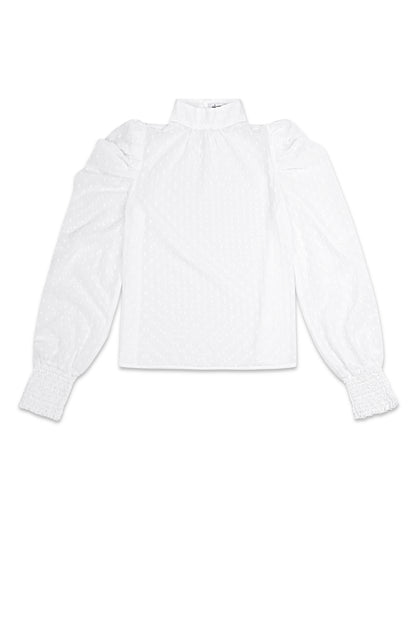 Polyester Women's Long Sleeve Top Puff Sleeve High Neck