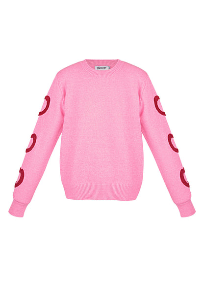 Knitted Wool Blend Women's Crewneck Sweater Heart Pattern Design